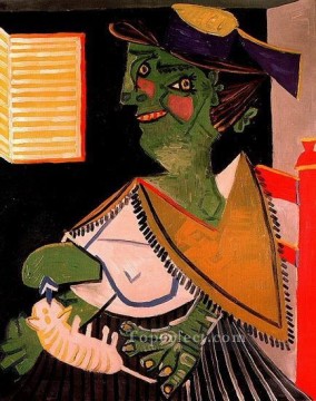 キュービズム Painting - ラ・ファム・オ・シャ (La femme au chat) 1937 キュビスム